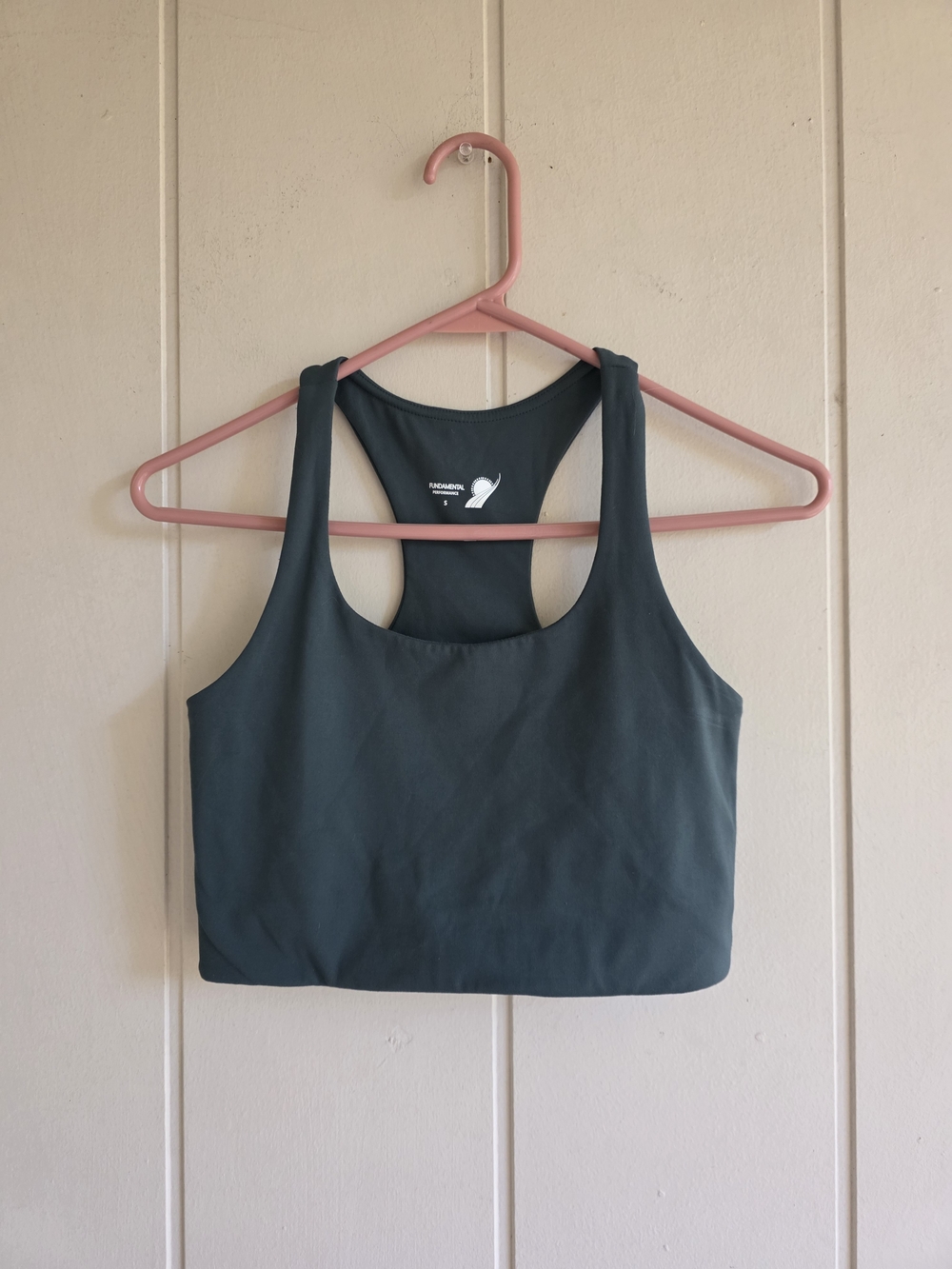 Fundamental Performance Racerback Crop Tank - Sports Bra  Size Small Green Teal